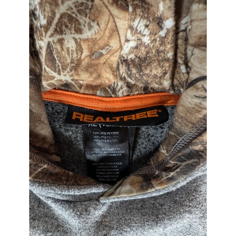 Realtree Boys Gray Heather Hoodie Camo Lined Hood‎ Orange Logo XL 18/20 3434